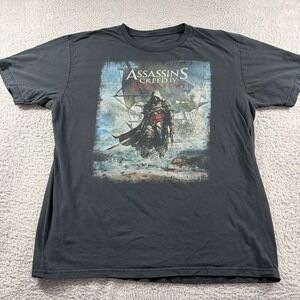 Assassains Creed IV Black Flag Shirt Mens Large Black Faded Video Game Promo